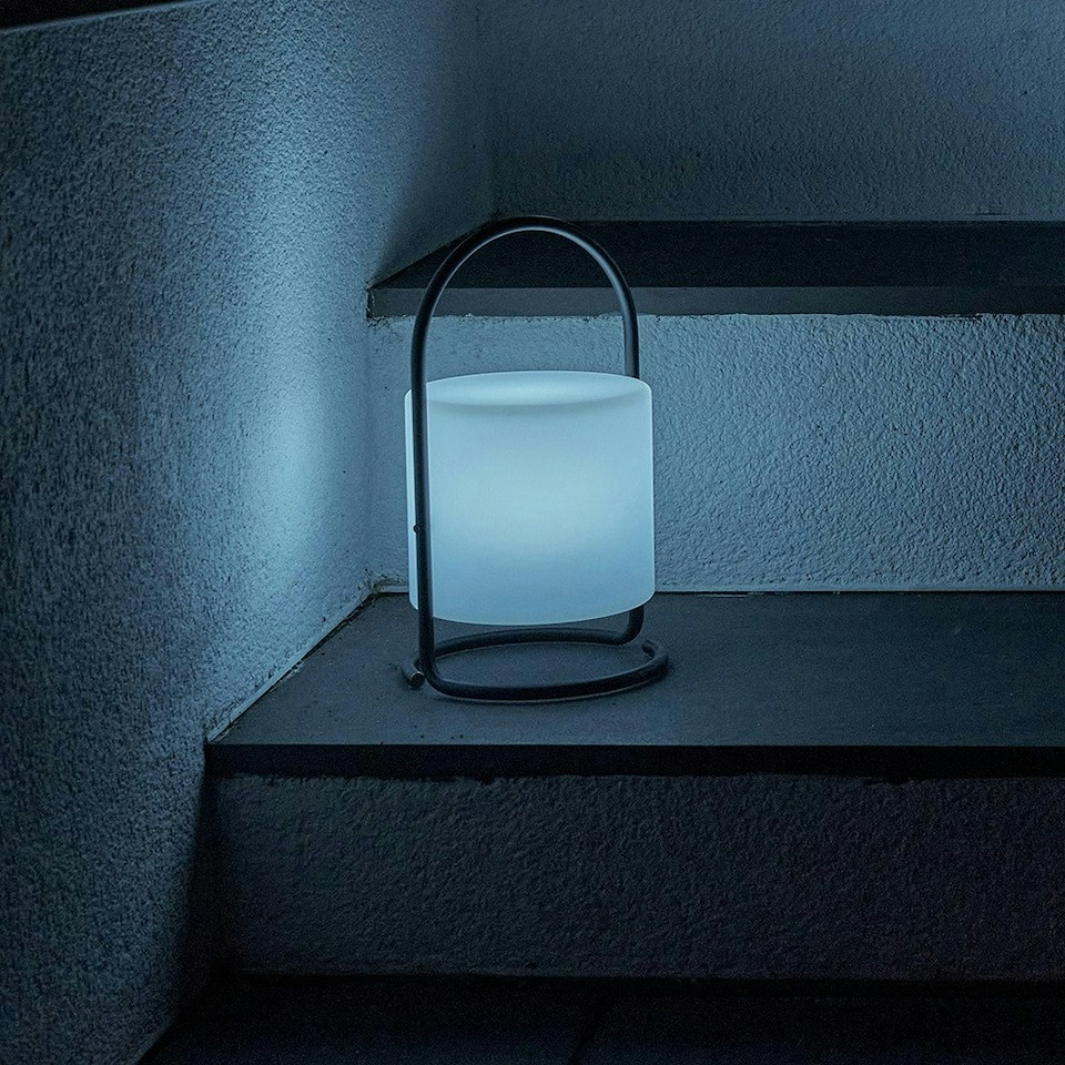 image 1 of ValueLights Corte Black Outdoor Table Lamp Dimmable With White Cylinder Shade