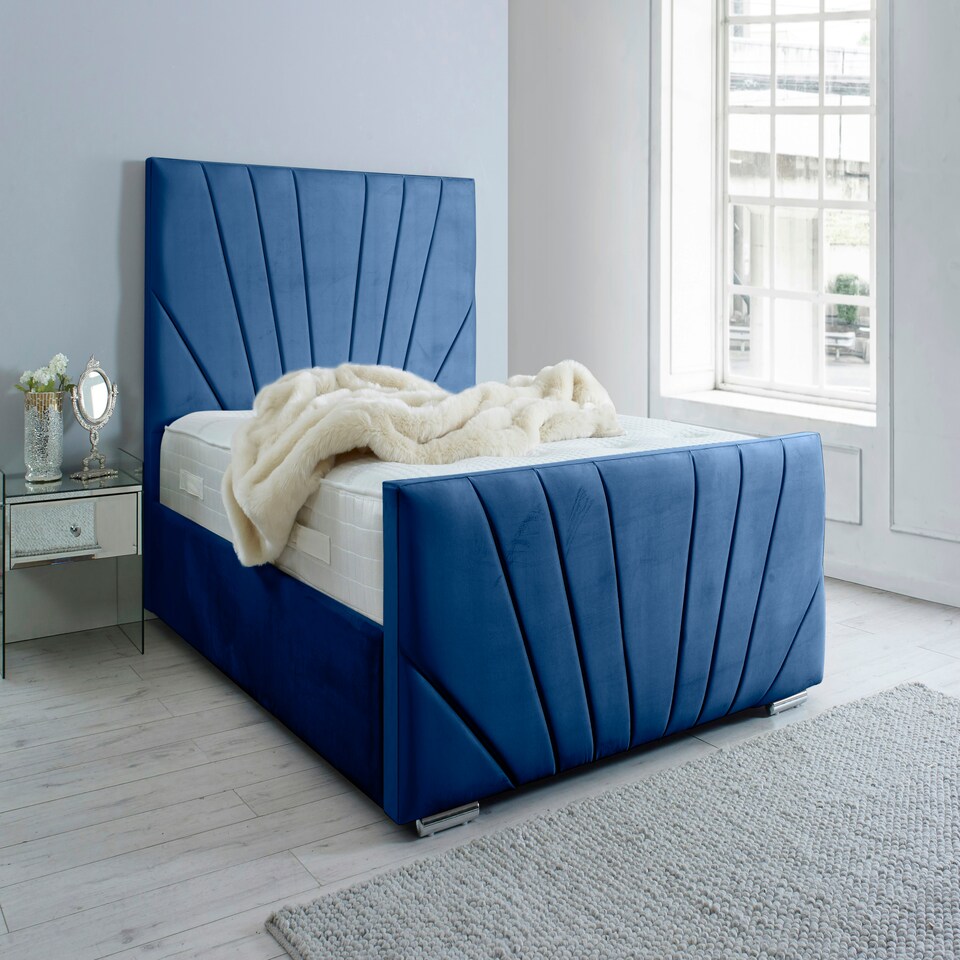 Marco Plush Double Bed Frame - Blue