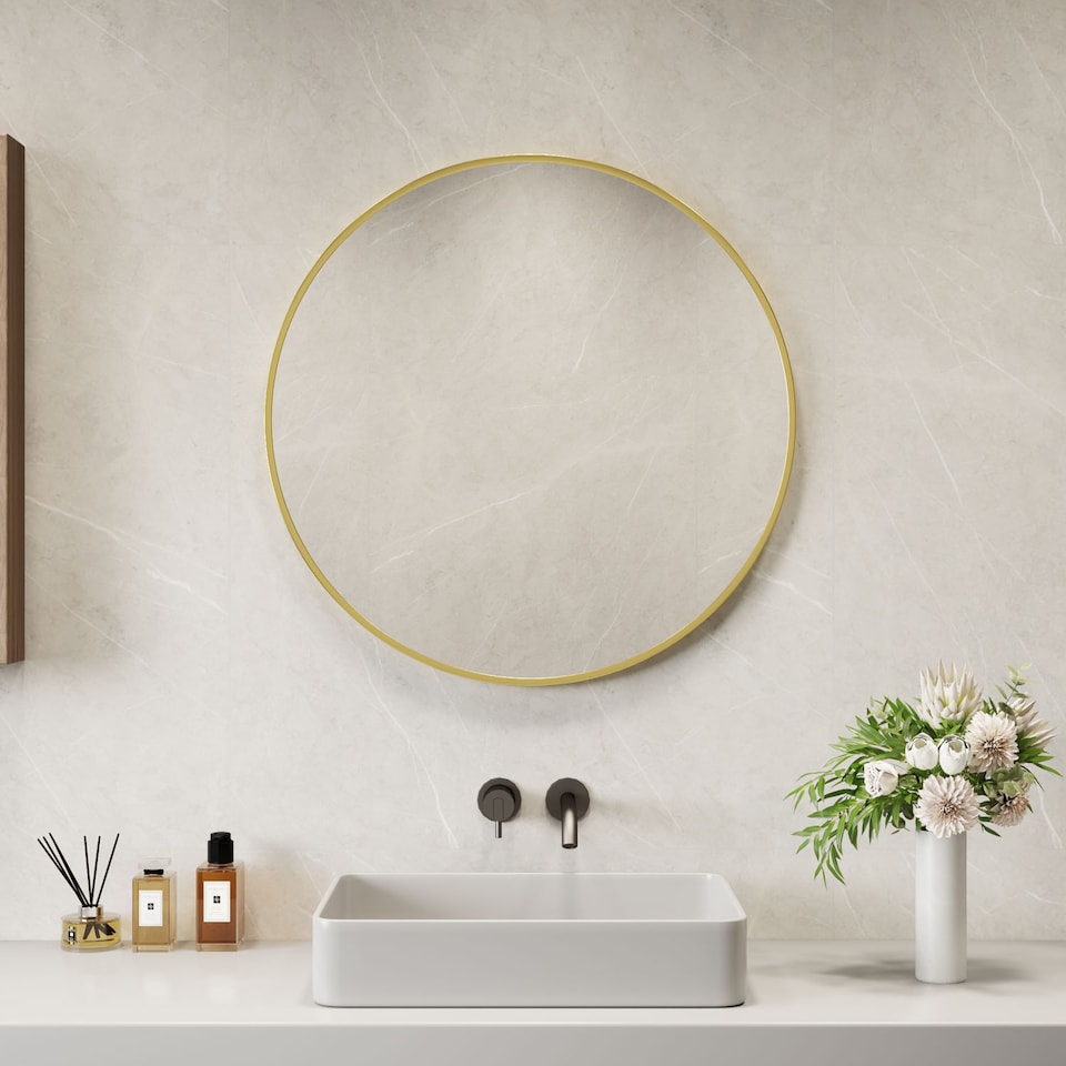 image 1 of Neo 50cm Gold Round Metal Frame Wall Mirror Float Glass HD Reflection Anti Rust Moisture Proof Wall Mounted Bathroom Bedroom Hallway Living Room Vanity | Gold | Gold