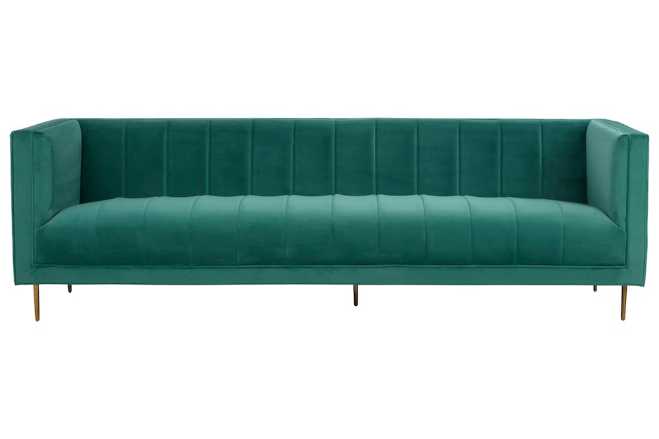 image 1 of Orsina 3 Seater Green Sofa For Living Room, Green Velvet Upholstered Settee Sofa, Classic Sofa Couch For Patio