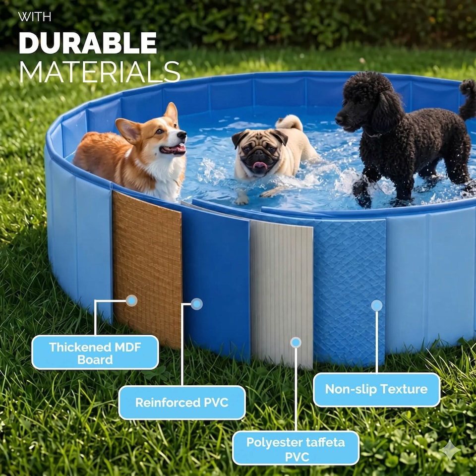 image 1 of Foldable Dog Swimming Pool Heavy Duty PVC Pet Bath Tub