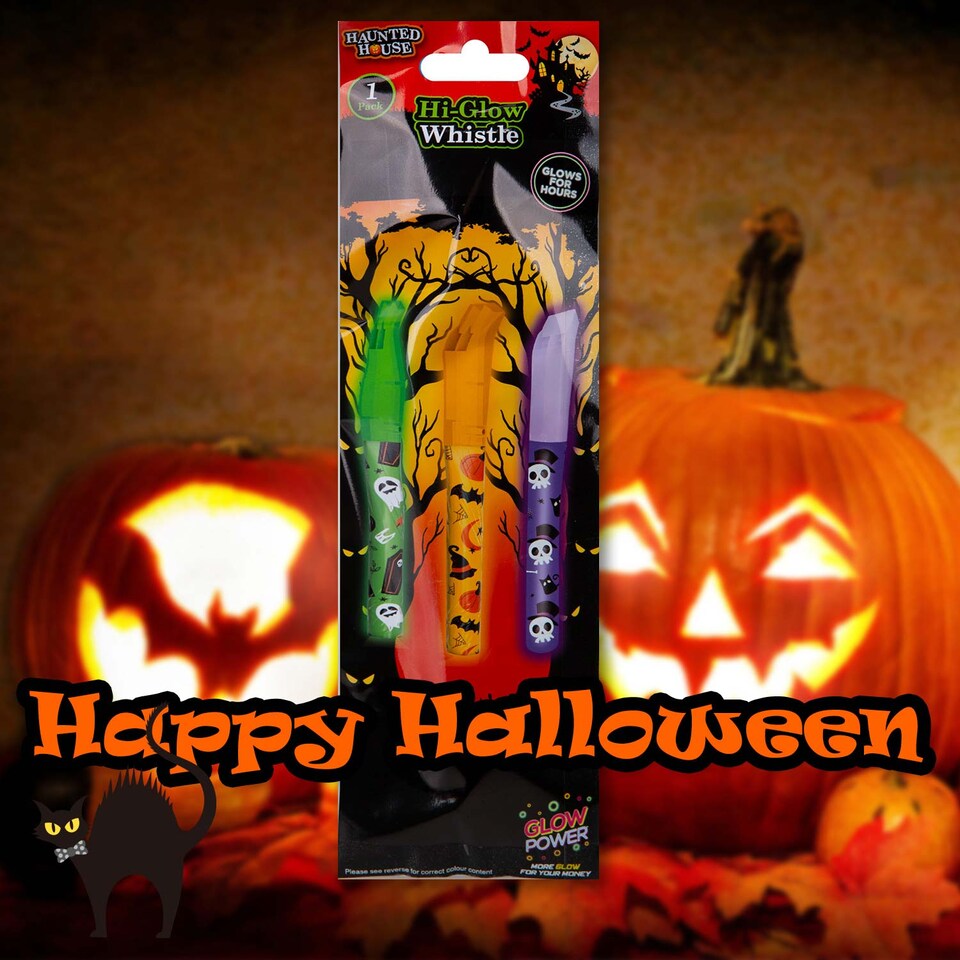 image 1 of PMS Halloween Glow Whistle with Lanyard, 1-Piece Mystery Bag, Orange