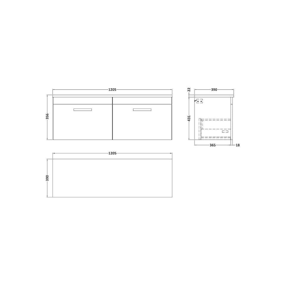 image 1 of Balterley Millwich Contemporary 2 Drawer Wall Hung Vanity Unit with Laminate Black Galaxy Granite Worktop, Anthracite Woodgrain, 1200mm