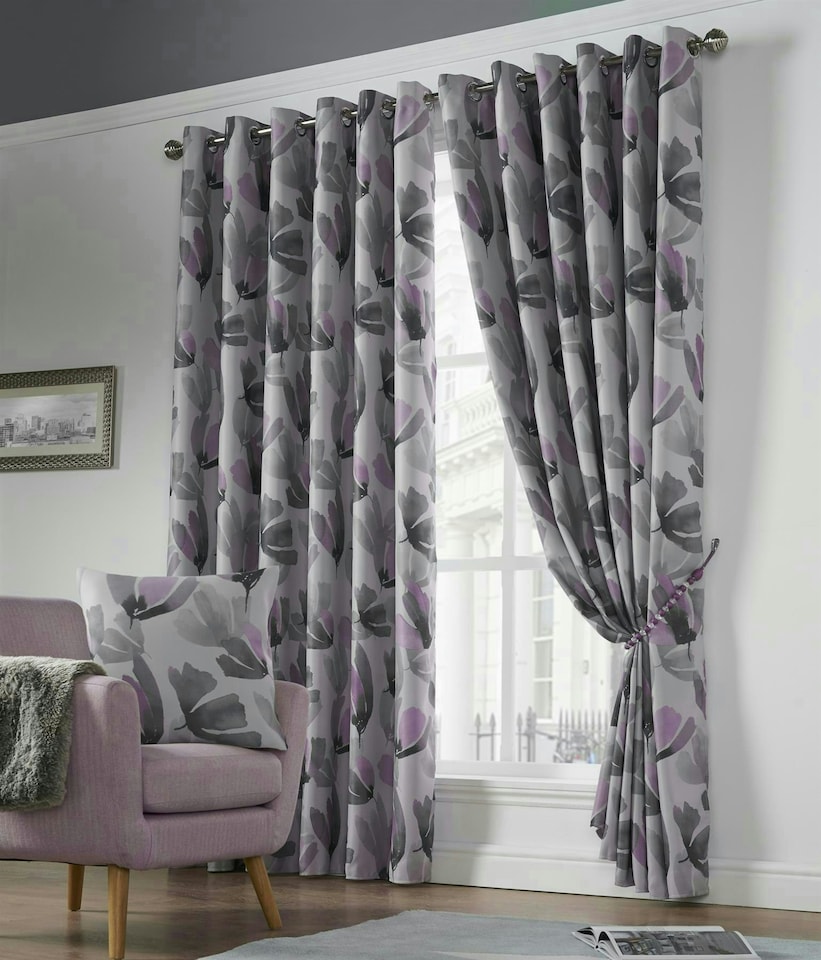 image 1 of Amsterdam Eyelet Curtains - Purple - 167 cm x 182 cm | Purple