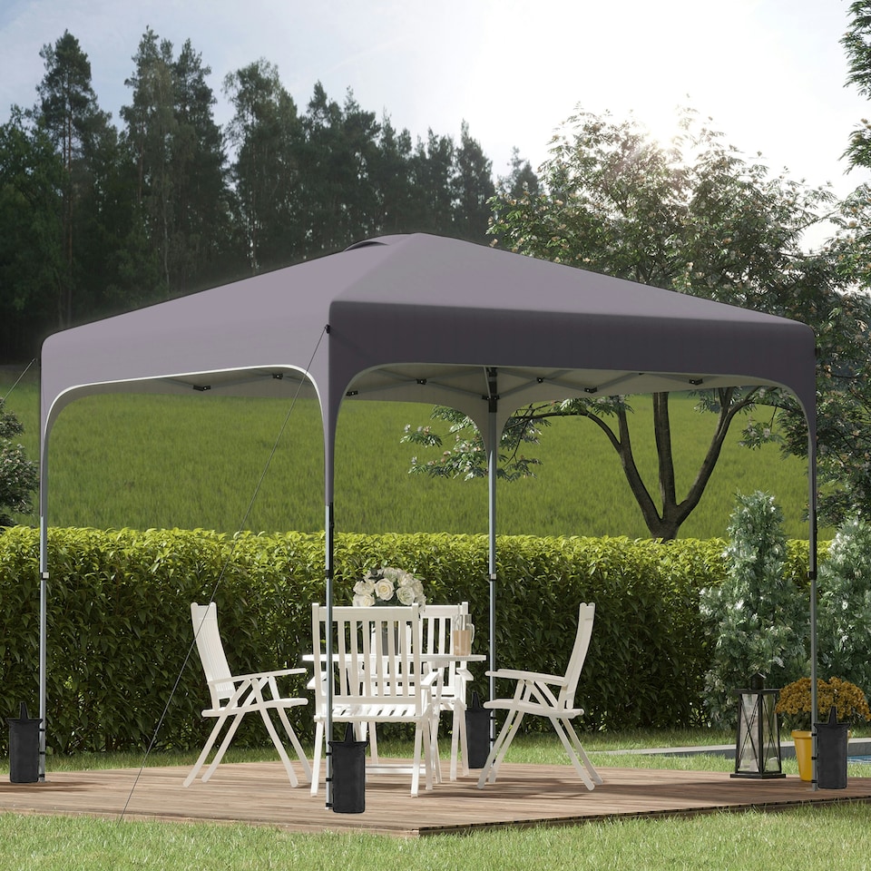 image 1 of Outsunny Pop Up Gazebo Foldable w/ Wheeled Carry Bag & 4 Weight Bags, Grey