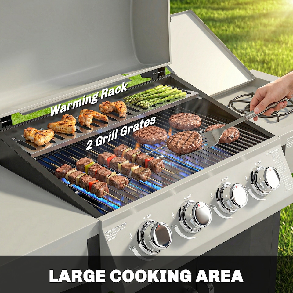 image 1 of Outsunny 4+1 Burner Gas BBQ Grill with Side Burner, 14.5 kW Gas Grill