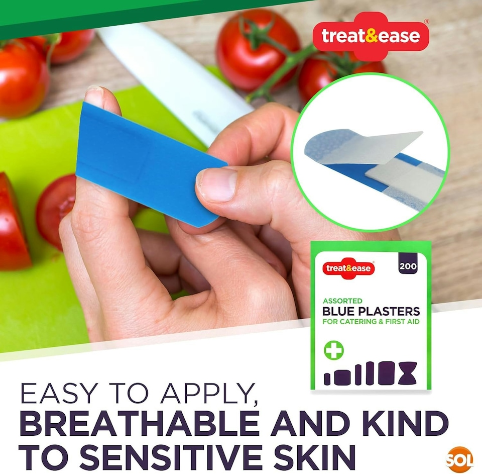 image 1 of SOL 200pk Assorted Blue Plasters for Catering and First Aid - Strong Adhesion
