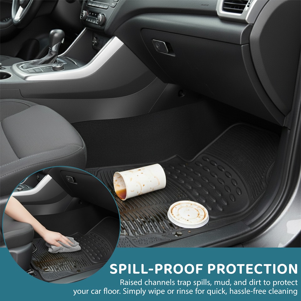 image 1 of 4PCS HEAVY DUTY UNIVERSAL BLACK RUBBER CAR MAT SET NON SLIP VAN MATS