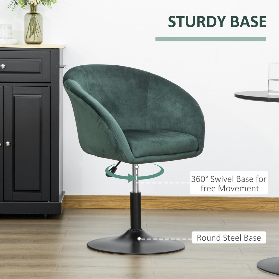 image 1 of HOMCOM Swivel Bar Stool Fabric Dining Chair Dressing Stool Tub Seat Green