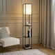 image 1 of ValueLights Struttura Black Shelving Floor Lamp with Fabric Shade