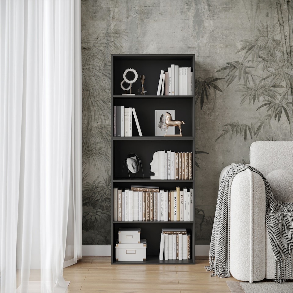 image 1 of Wide 5-Tier Bookcase | Black | 1