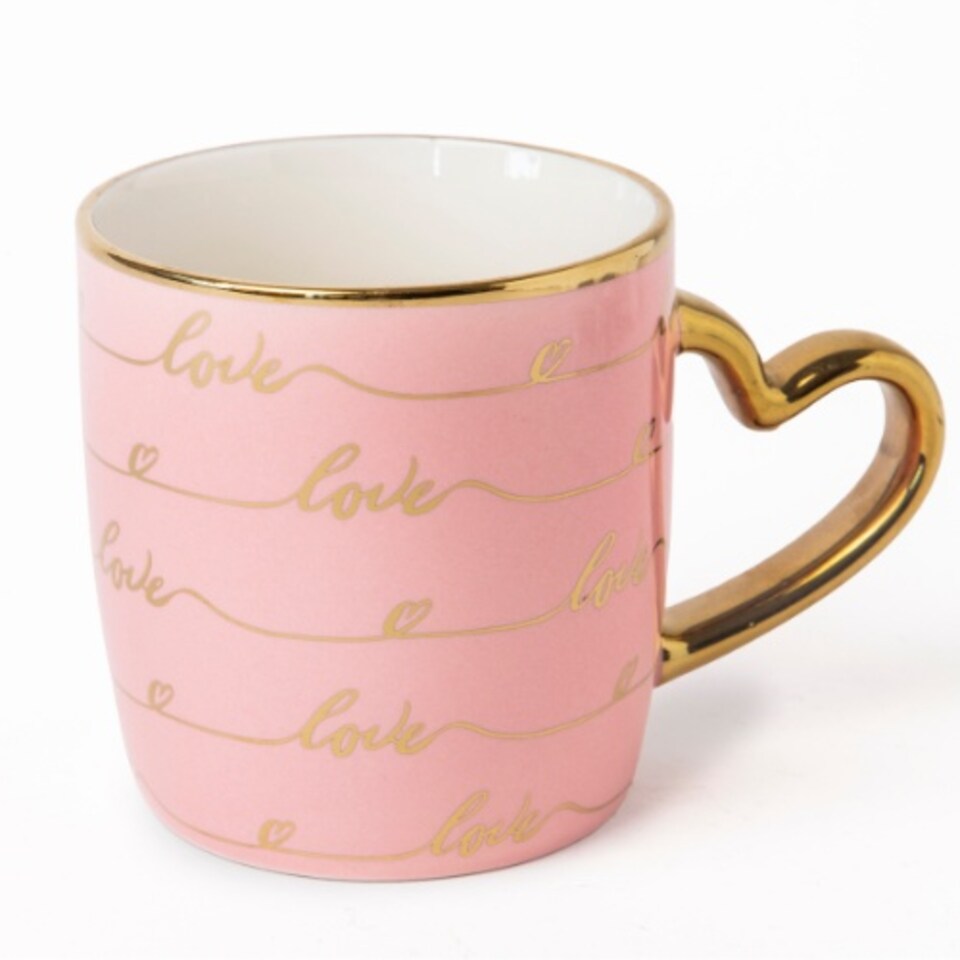 image 1 of Heart Handle Ceramic Mug with Gold Heart Handle 350ml | Purple | Plum | 350ml | 1