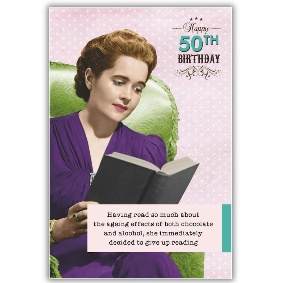 Ladies who Lunch, Happy 50th Birthday Card For Her, Give up Reading!, Pink & Purple