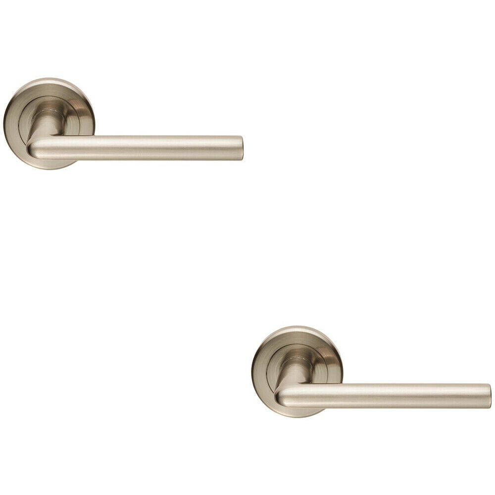 Loops 2x PAIR Slimline Straight Bar Handle on Round Rose Concealed Fix Satin Nickel in Metallics