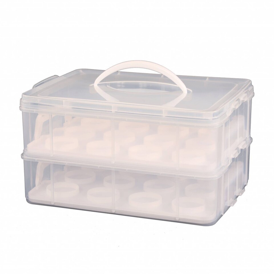 image 1 of 2 Tier Cupcake Cake Holder Portable Storage Carrier | Clear