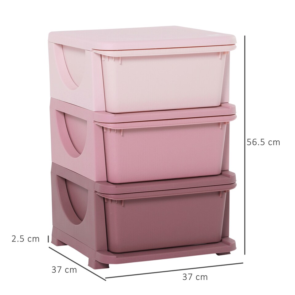 image 1 of HOMCOM Kids Storage Units with Drawers 3 Tier Chest Dresser Tower Pink