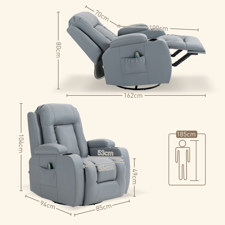 image 1 of HOMCOM Manual Recliner Chair with 8 Vibration & Heat, Light Grey Grey | grey