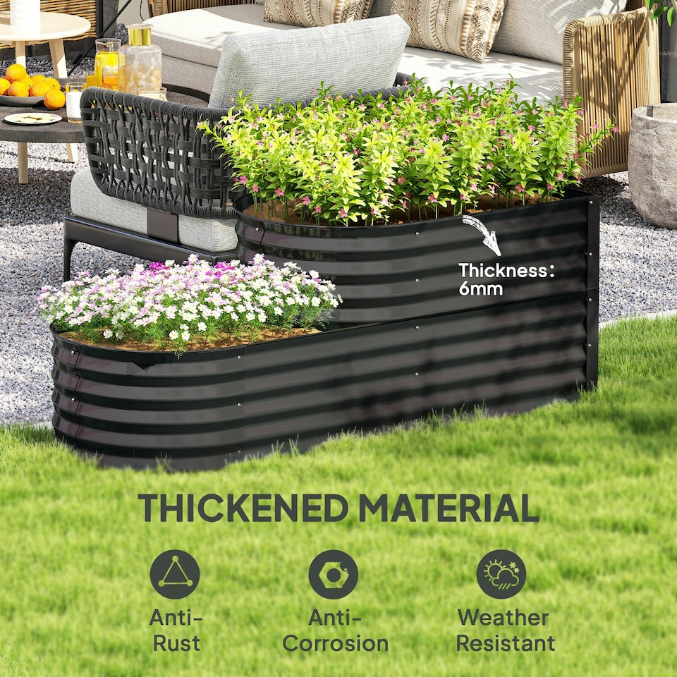 image 1 of Outsunny 2-Tier Galvanised Raised Garden Bed with Safety Edging Grey