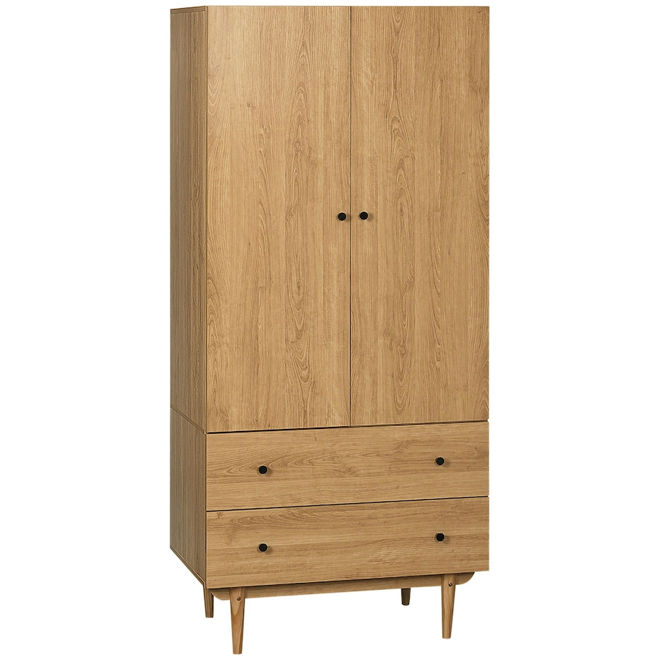 image 1 of HOMCOM 2 Door Wardrobe with 2 Drawers, Hanging Rail, Clothes Storage Organiser