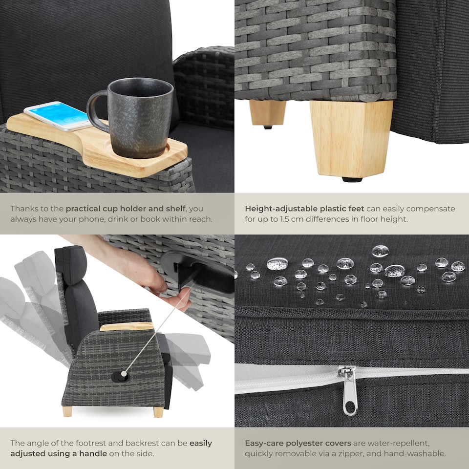 image 1 of Garden Chair Pescara - reclining, adjustable backrest and footrest, thick padding | Grey | grey | 2