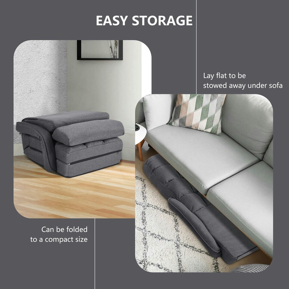 image 1 of COSTWAY 2 IN 1 Folding Lazy Sofa Lounger Adjustable Black Grey
