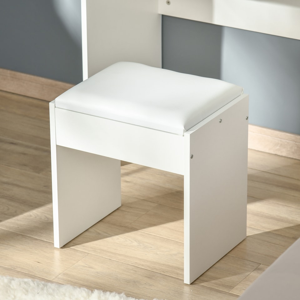 image 1 of HOMCOM Dressing Table with Flip-Up Mirror and Cushioned Stool, Makeup Vanity Desk with Hidden Compartments and Storage Drawer, Convertible Writing Table for Bedroom, White