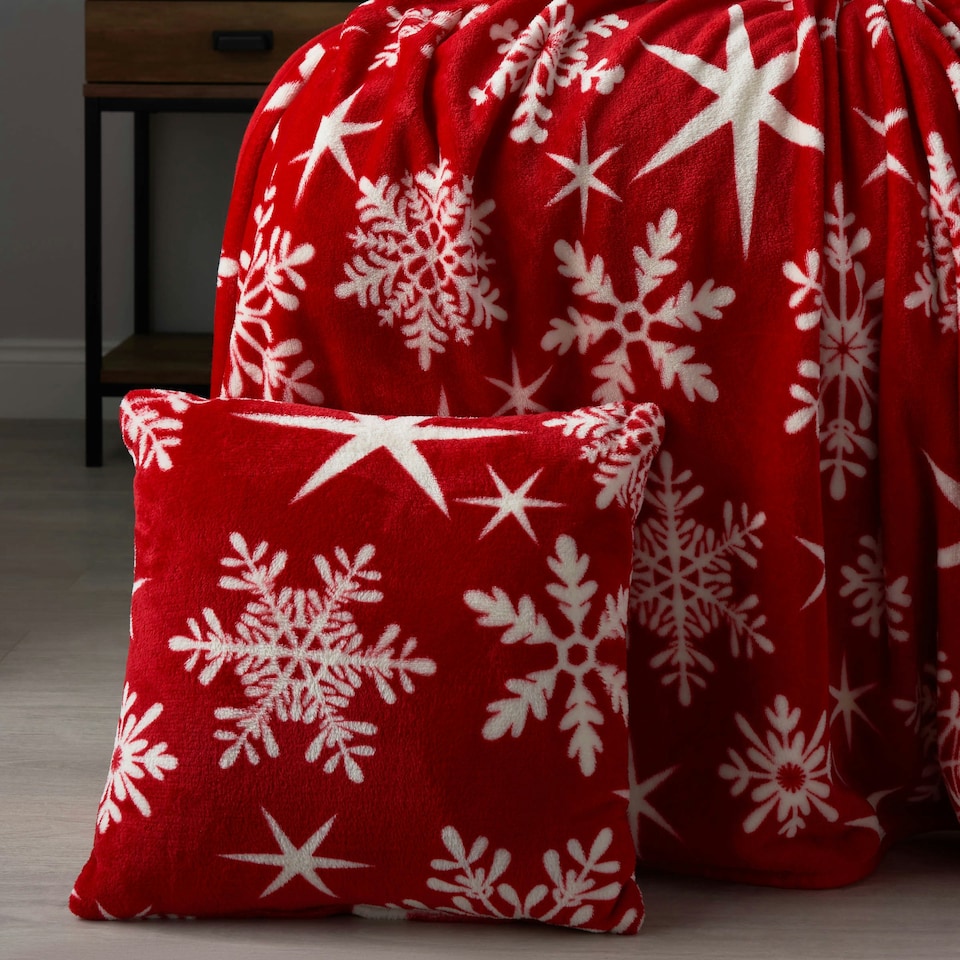 image 1 of BHS Christmas Snowflake Cushion, Red