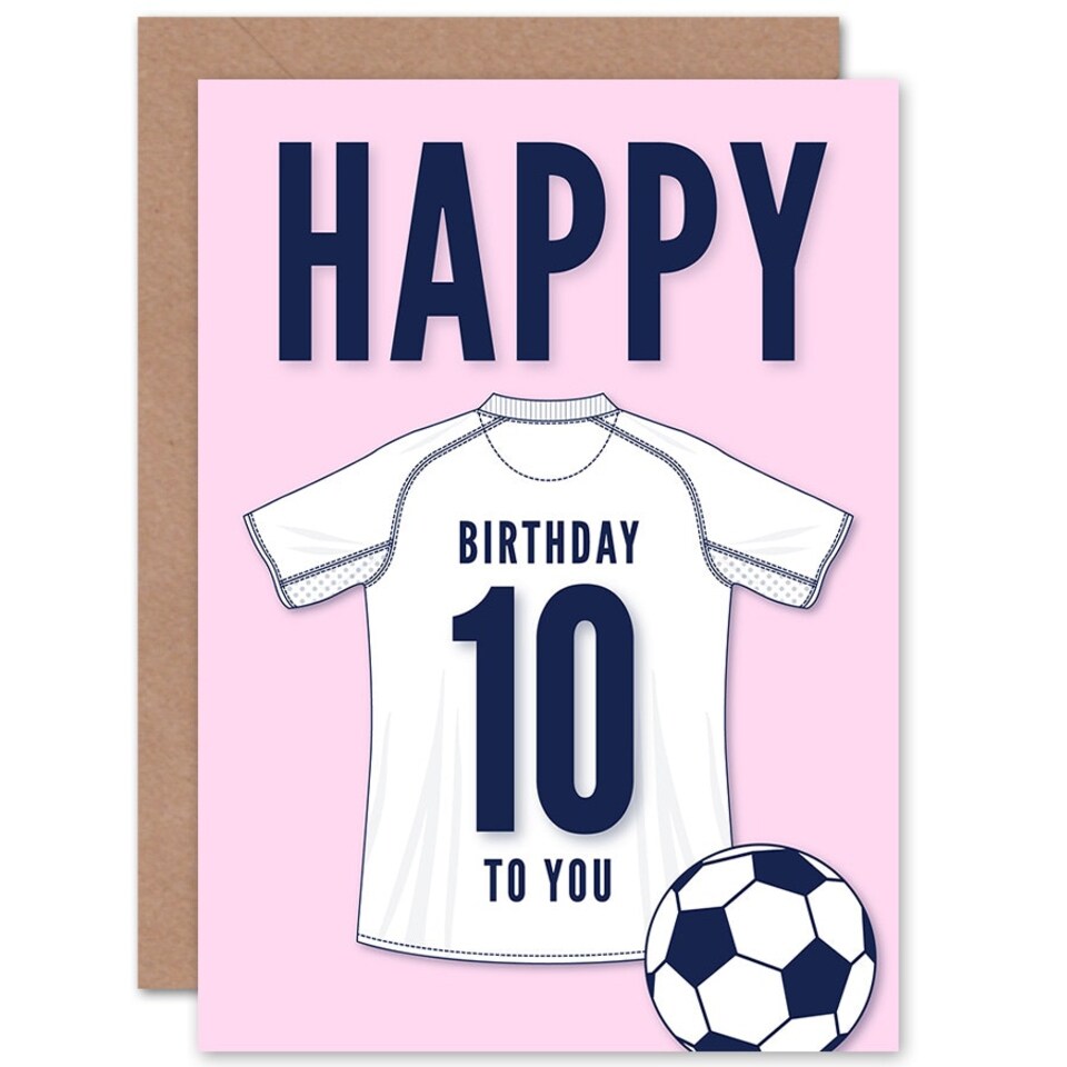 image 1 of Football Strip Kit White Jersey Top 10 Year old Kids 10th Birthday Card