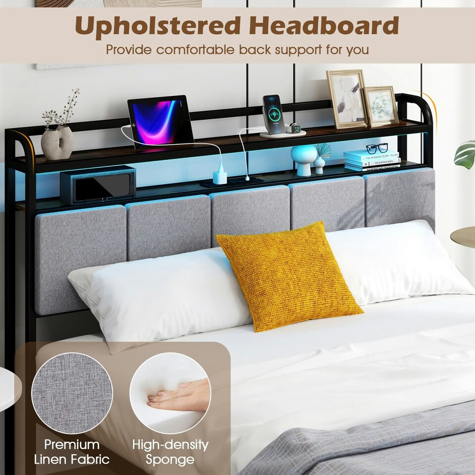 image 1 of COSTWAY King Size Bed Frame w/Charging Station