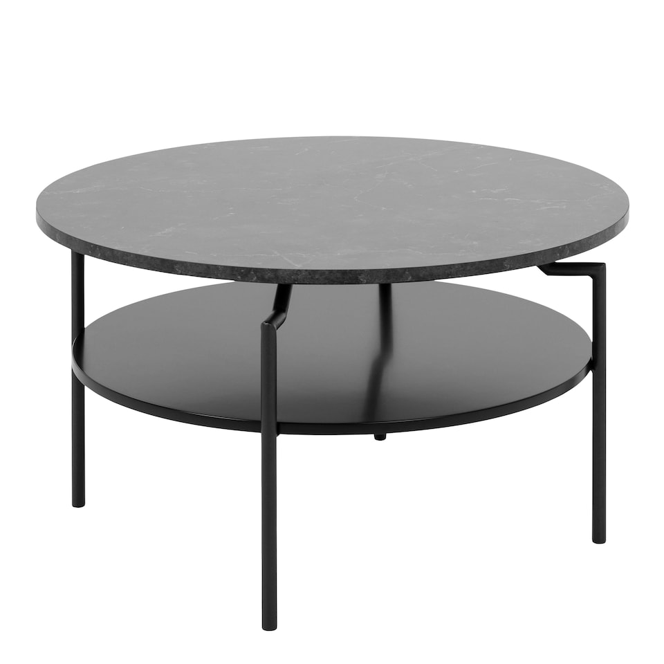 image 1 of Goldington Round Coffee Table with Black Marble Melamine Top & Black Legs