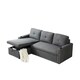image 1 of Sofabed 3 Seater Reversible Sectional Sofa Sleeper Set with Storage Chaise, Built-in Cupholder, Decorative Rivets, Pull-out Bed, and Light Grey Fabric Grey