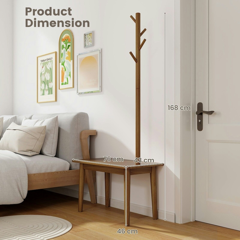 image 1 of COSTWAY Coat Tree 2-in-1 Freestanding Hanger Stand Coat Rack N/A | One Size