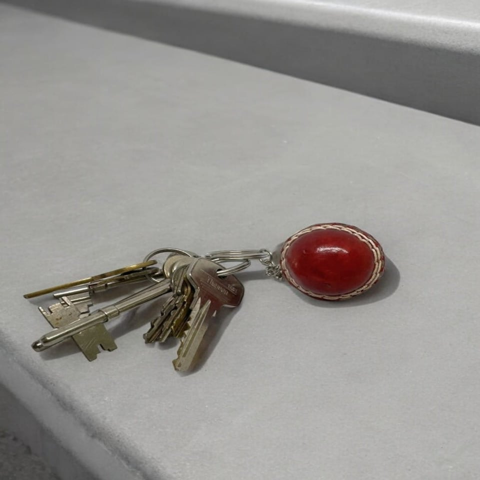 image 1 of CRICKET-GIFTS - Mini Cricket Ball Keyring | Real Leather | 4cm Diameter | Cricket Themed for Men | Handmade in UK | Ideal for Cricket Fans, Red, Leather Red