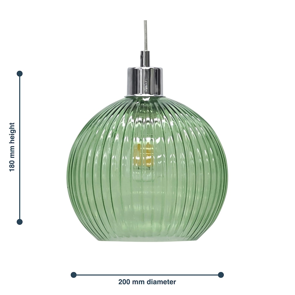 image 1 of Betchley - Green Ribbed Glass Globe Easy Fit Pendant Shade Green