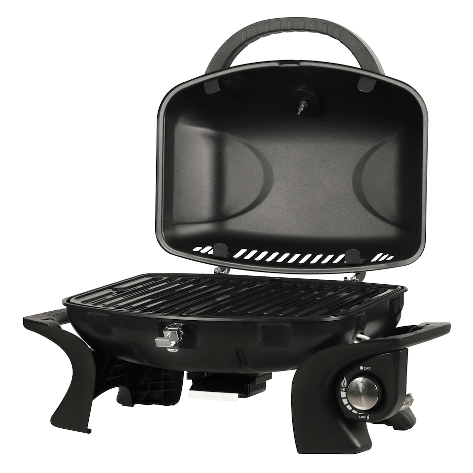 image 1 of George Foreman Gas BBQ GFSBBQ1 Black Stainless Steel Portable with Easy Ignition