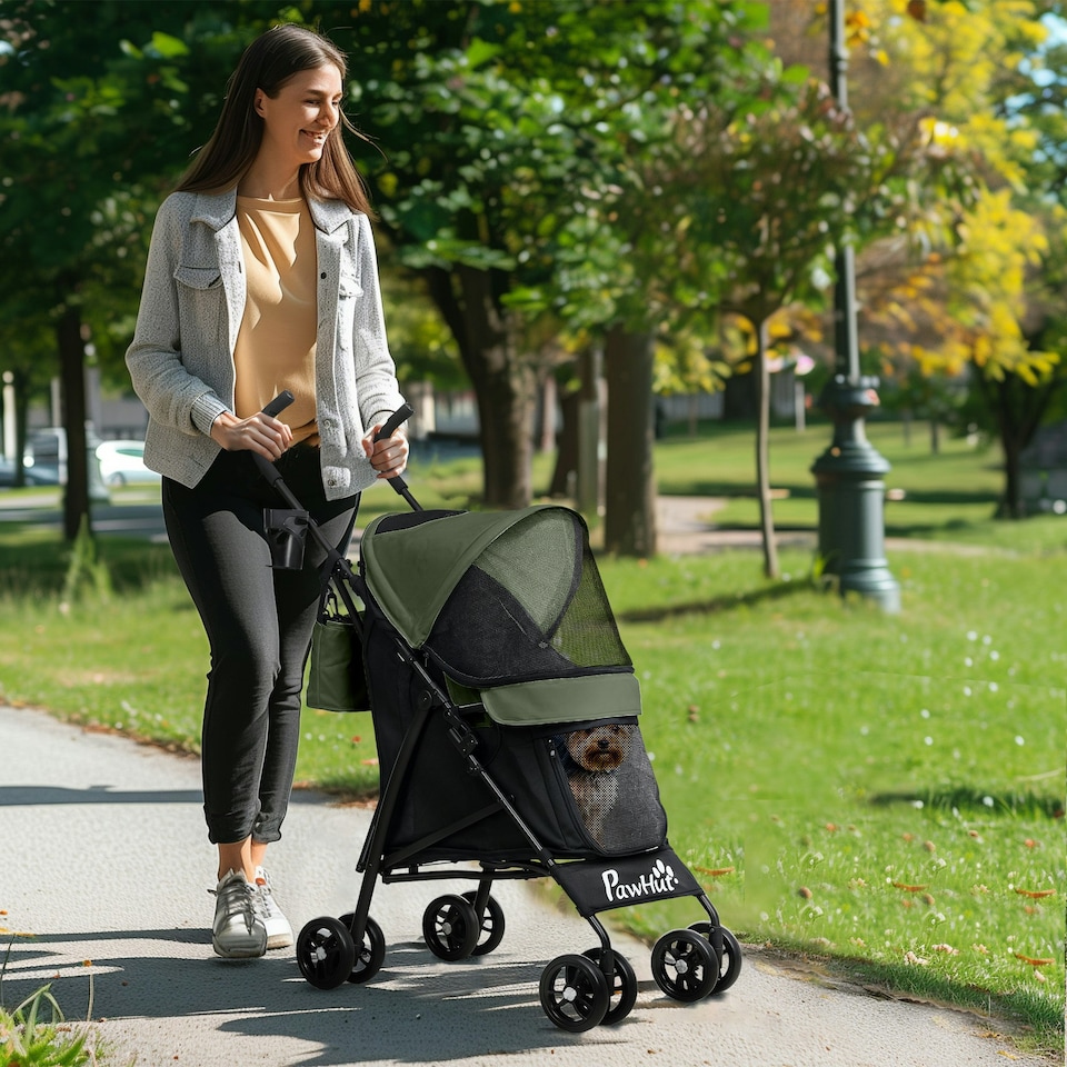 image 1 of PawHut Lightweight Foldable Dog Stroller for Mini Dogs Green