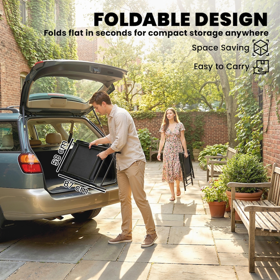 image 1 of Outsunny Folding Garden Chairs Set with High Back, Armrests | Black | Black | Not provided