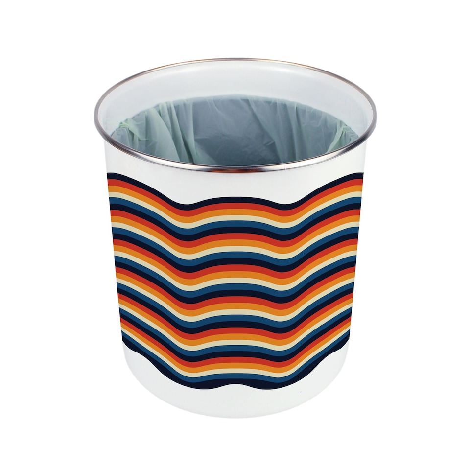 image 1 of Retro Waves Food Waste Caddy - Metal 2L Decorative Kitchen Compost Bin