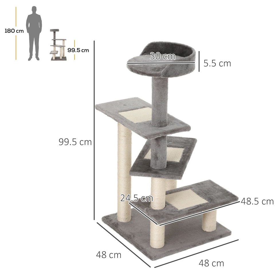 image 1 of PawHut Cat Tree 100cm Indoor Kitten Scratching Post Activity Centre, Grey