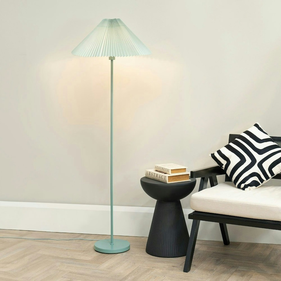image 1 of ValueLights Akira Blue Pleated Shade Freestanding Floor Lamp