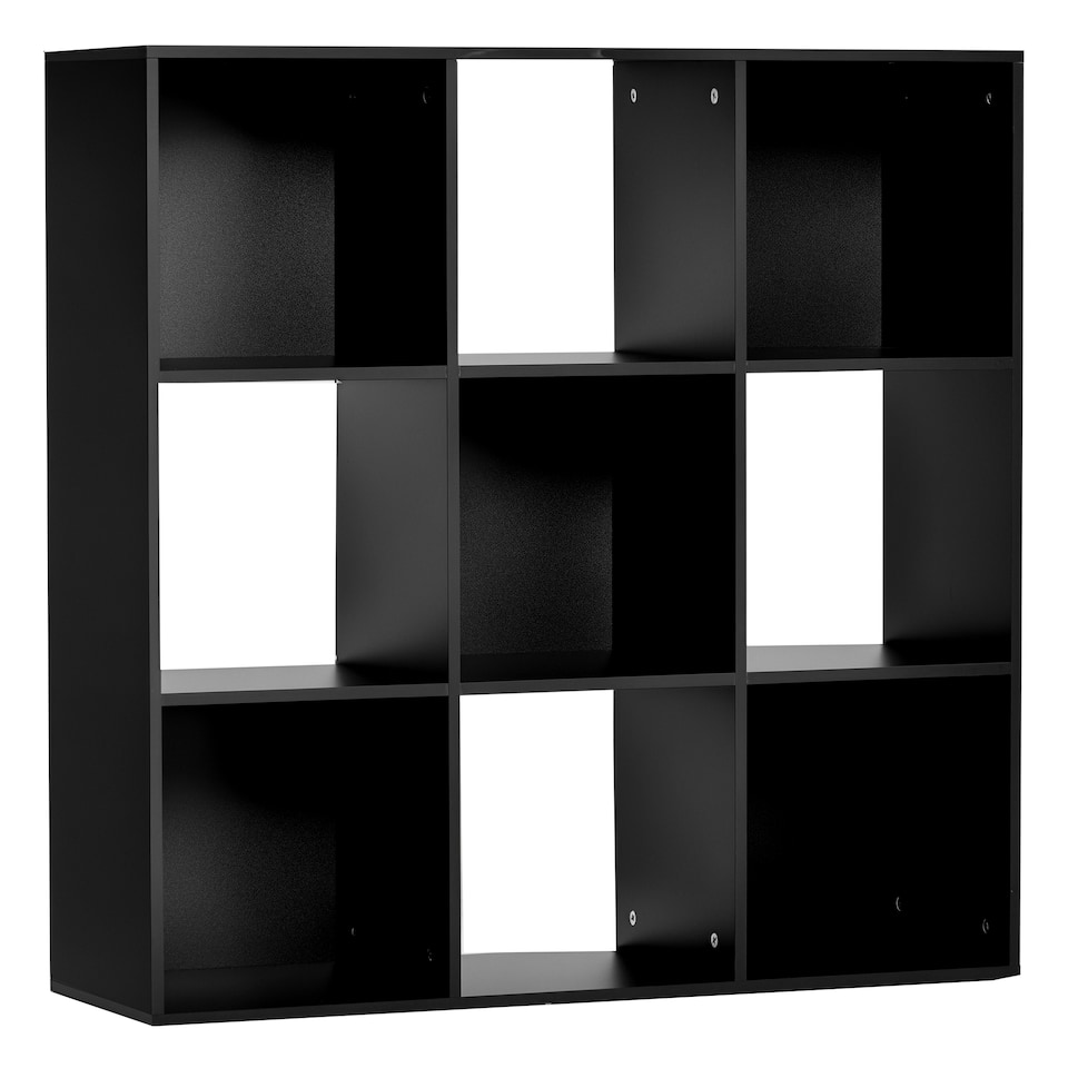 image 1 of HOMCOM 3-tier 9 Cubes Storage Unit Particle Board Cupboard Bookcase Organiser Home Office Shelves, Black