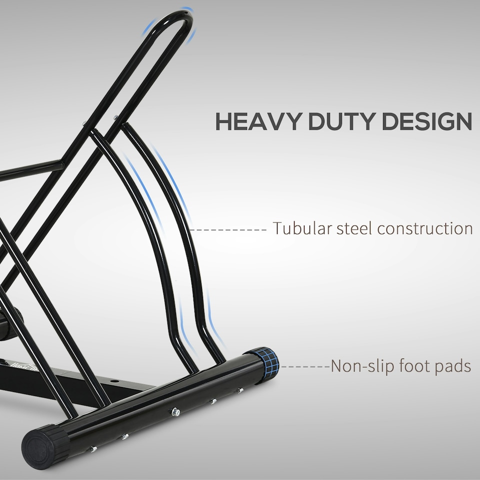 image 1 of HOMCOM Reversible 2 Bike Holding Rack Steel Frame Indoor Outdoor Foot Caps Stand