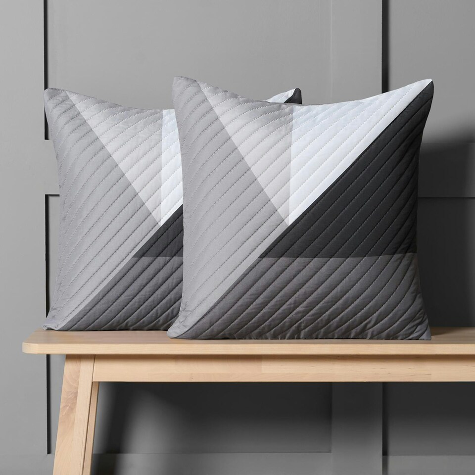 image 1 of OHS 2 x Ralph Geometric Pinsonic Cushion Covers, 45x45cm - Grey