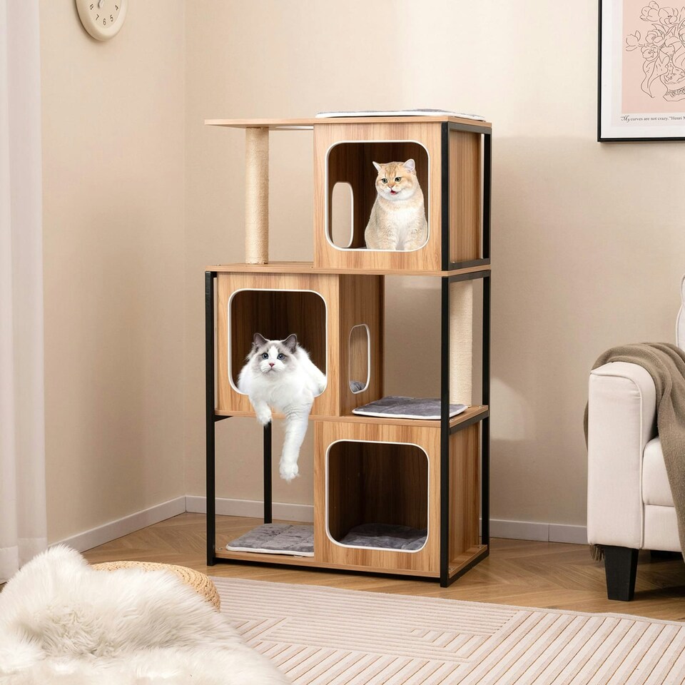 image 1 of COSTWAY Modern Cat Tree Kittens Cat Tower House