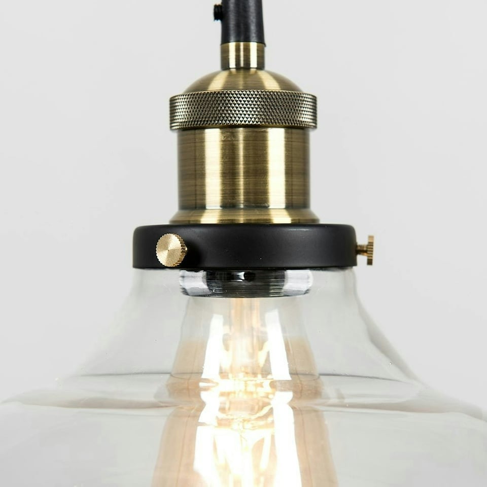 image 1 of ValueLights Industrial Black And Gold Clear Glass Pendant Ceiling Light