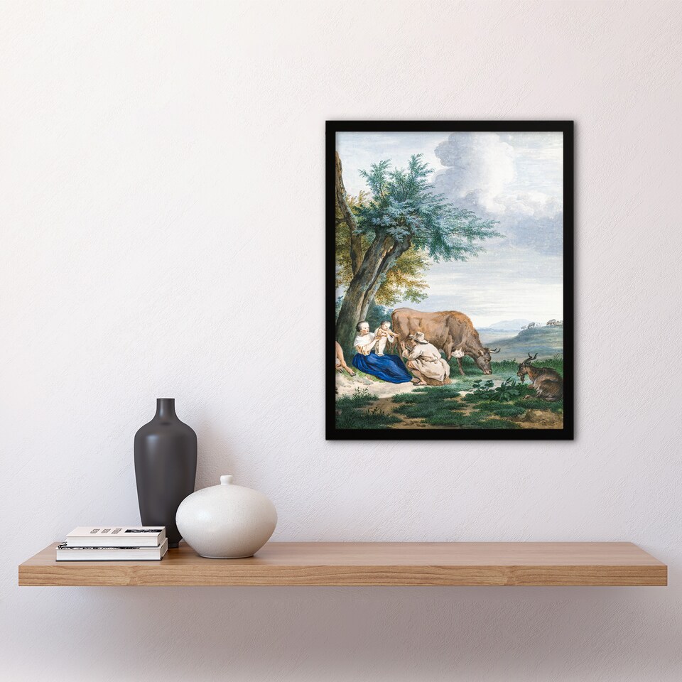 image 1 of Aert Schouman Framed Wall Art Peasant Family in a Landscape with Cattle