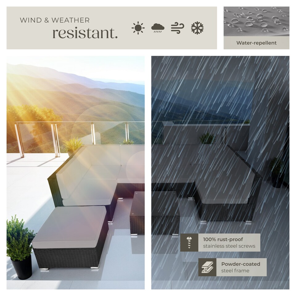 image 1 of Garden Furniture Venice - set for 6 to 7 people, outdoor sofas, table and stool | Black | black/grey | 59,50 x 68 x 69,50 cm | 1