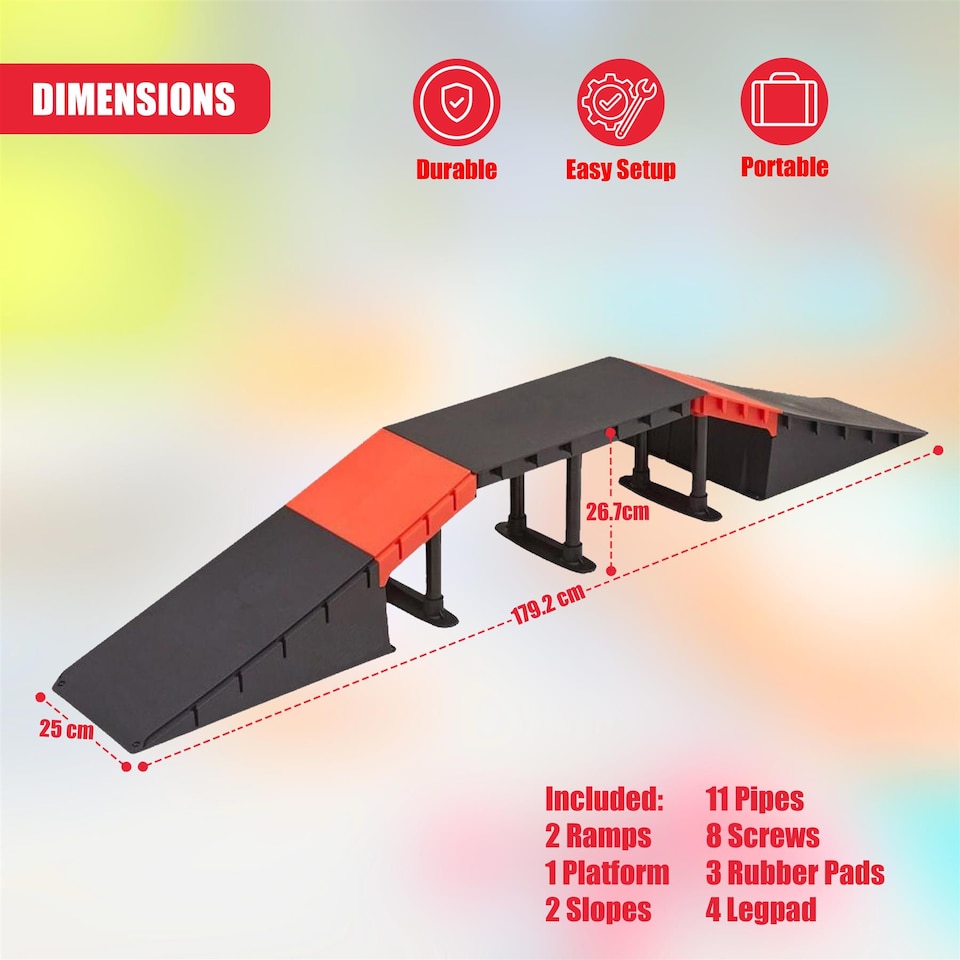 image 1 of GEEZY Multi-Functional 6-in-1 Mini Ramp Set For Roller Skates, Skateboards, Black