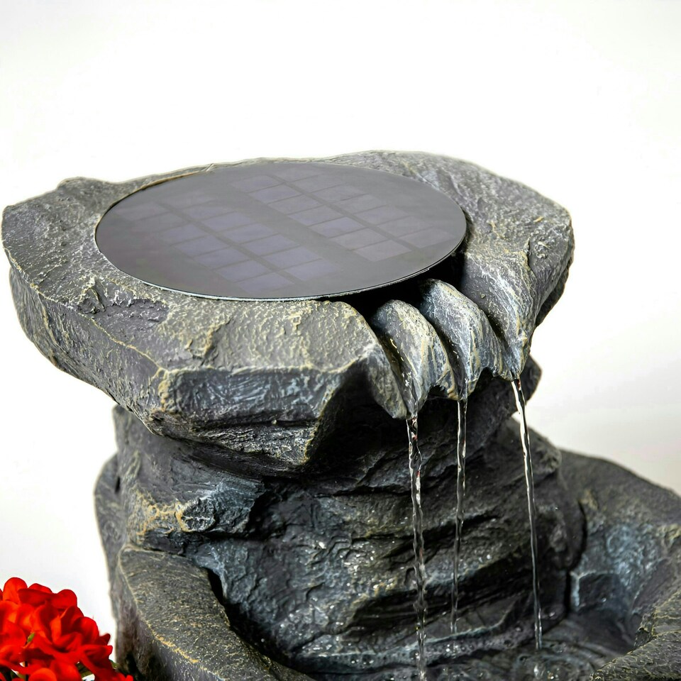 image 1 of Primrose Dornie Solar Powered Grey Stone Effect Water Feature with Planter 48cm