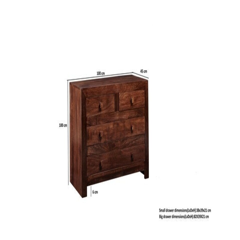image 1 of Toko Dark Mango 4 Drawer Dressing Chest - Solid Mango Wood - L45 x W100 x H100 cm